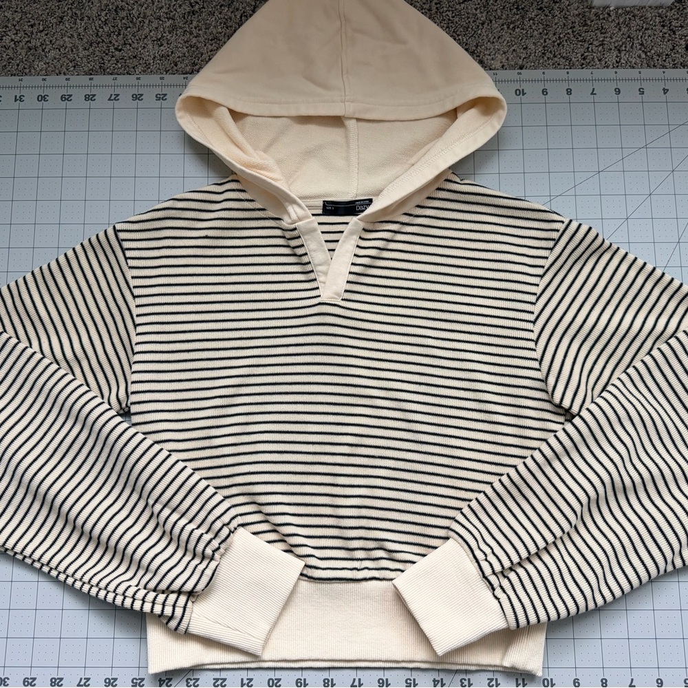 Chic Striped Cream and Black Hoodie